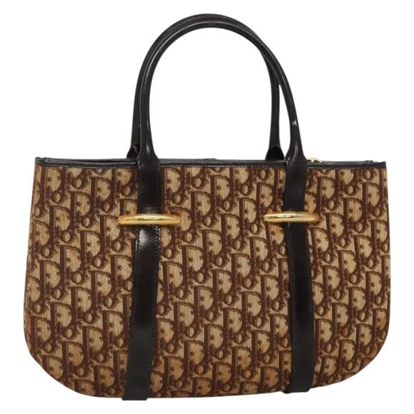 DIOR Trotter Canvas Hand Bag Brown Gold - Picture 1 of 12
